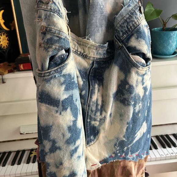 Upcycled Asymmetrical Tie-Dye Dress Denim Patchwork One Size Zebra - Picture 15 of 15